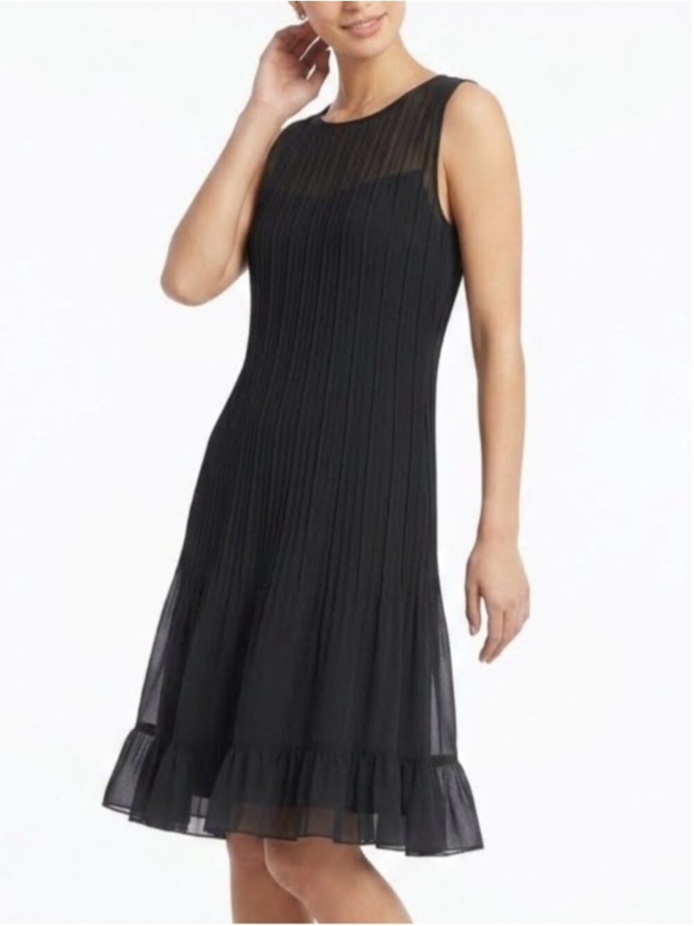 Vintage Rickie Freeman for Teri Jon 100% Silk Sheer Pintuck Dress Black Size 10